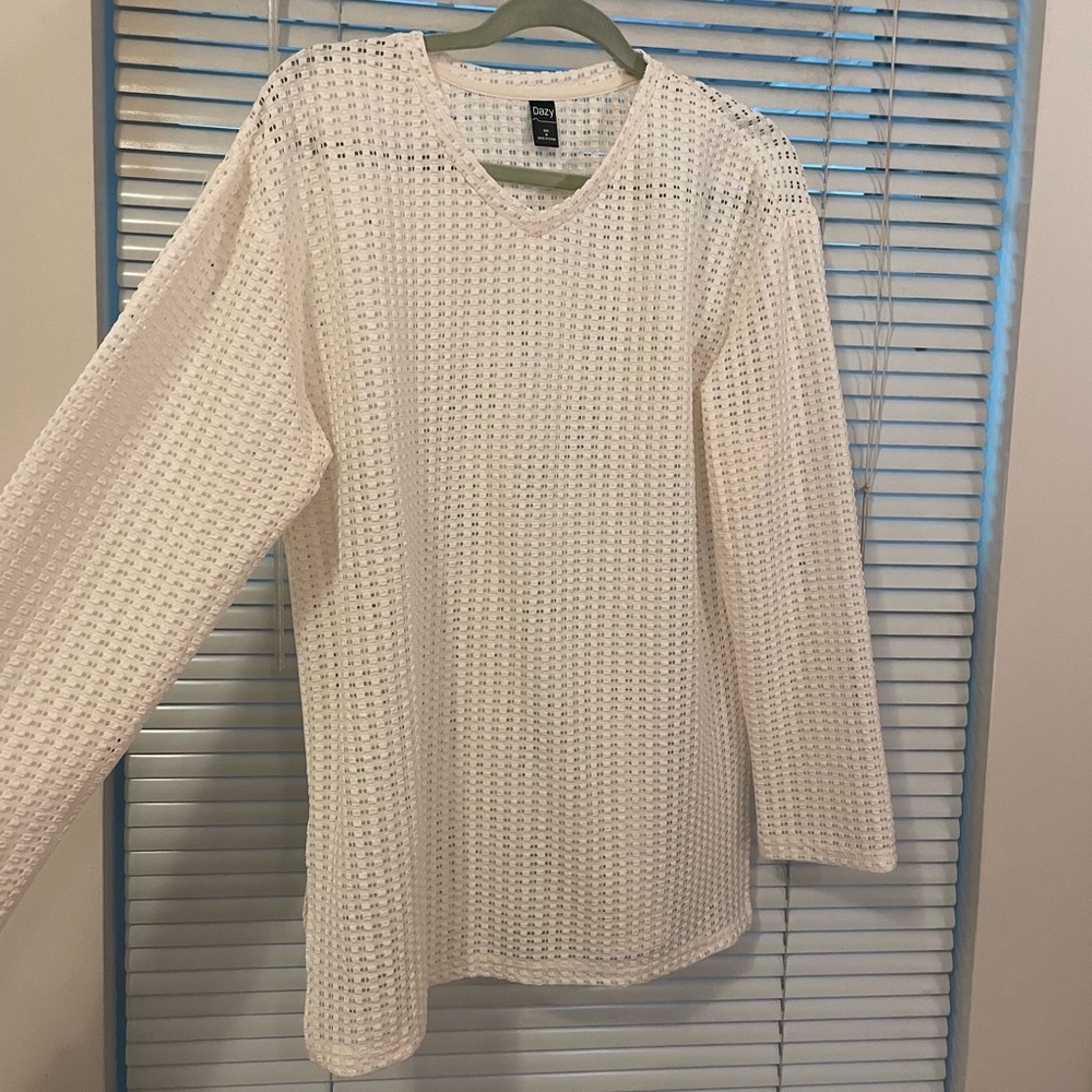 DAZY SHEIN white crochet mesh long sleeve (M)